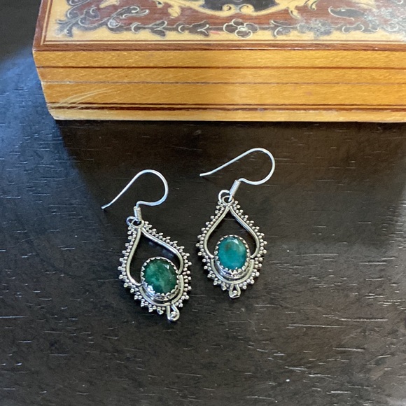 Emerald Sterling Sterling Silver Dangle Pierced earrings - Picture 2 of 4
